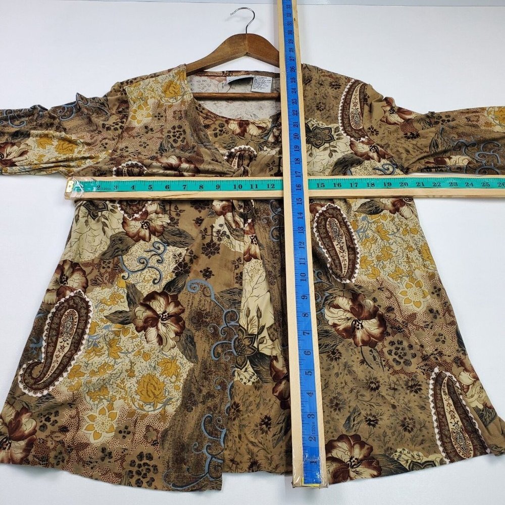 Fashion Bug Womens Paisley Print Tie Front Long Sleeve Blouse Sz 14-16 Brown - Picture 9 of 10